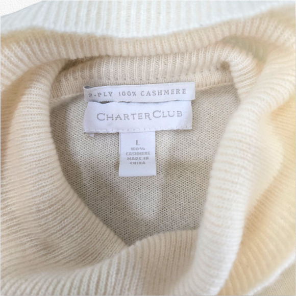 Y2K Charter Club Ivory White 100% Cashmere Turtleneck Knit Sweater Size Large - Picture 10 of 13
